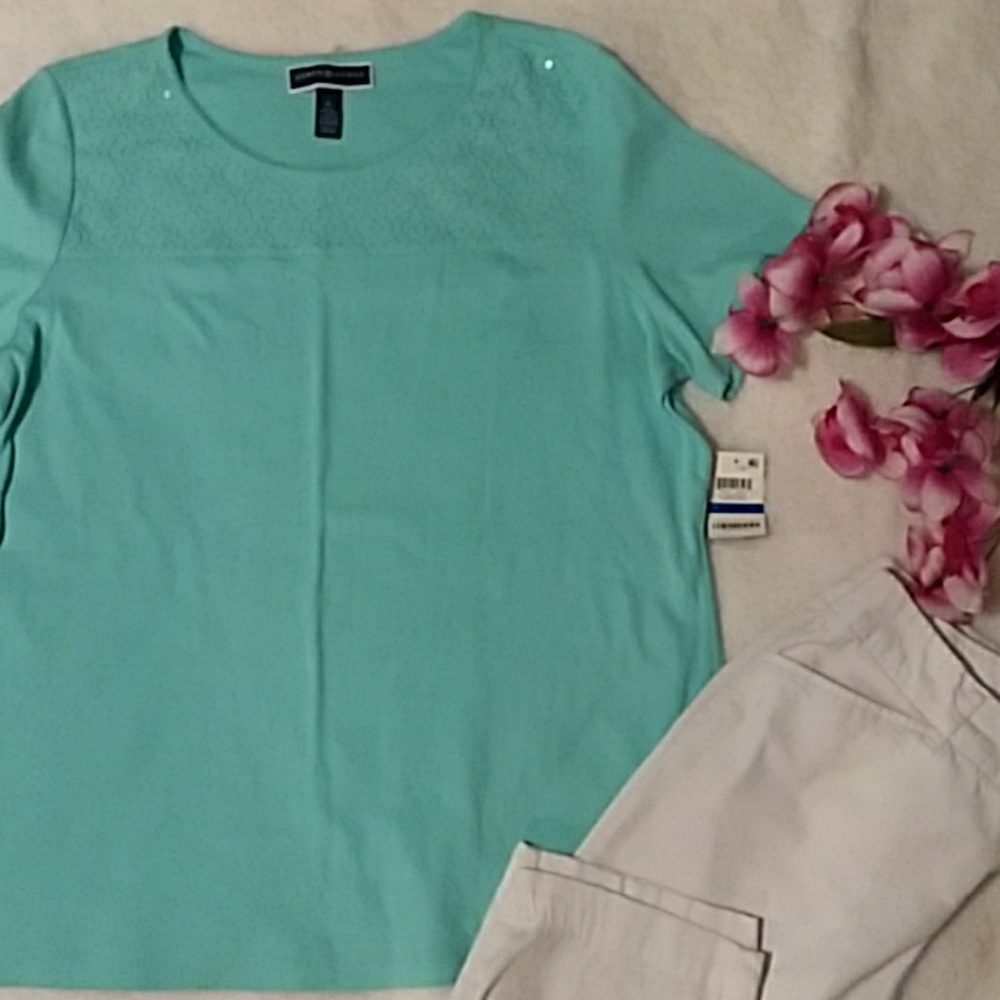 Aqua pacific short sleeve "Karen Scott" tee